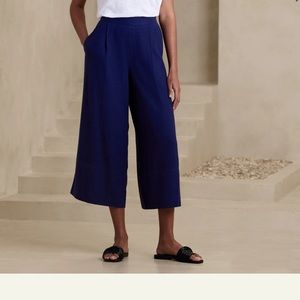 Linen-Blend Cropped Wide-Leg Pant